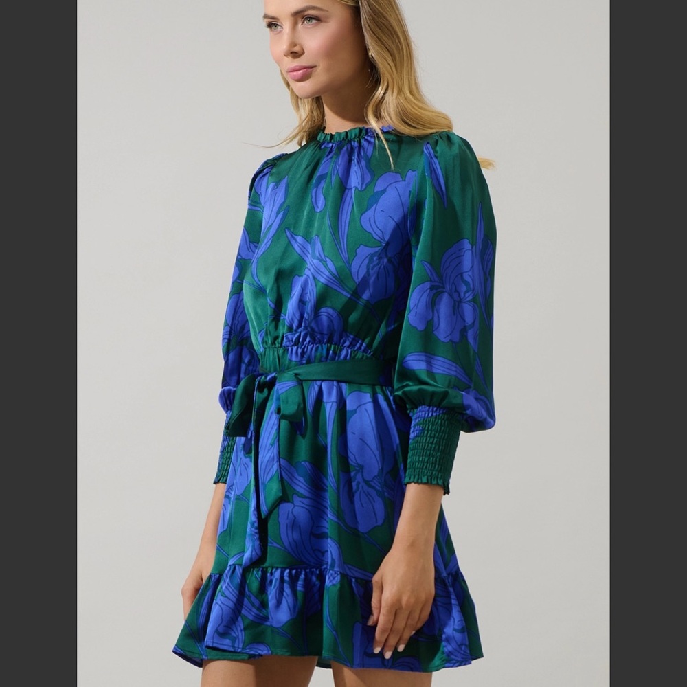 NWT Sugarlips Vibrant Green and Blue Mini Dress, Satin XS-M